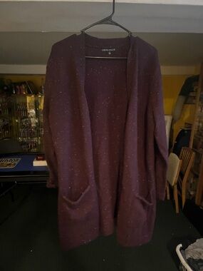 Love + Leslie Marled Plum Open-Front Cardigan